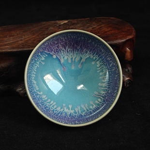 钧瓷名家裴帅领纯手工宋钧点斑挂流苏窑变精品鸡心杯茶杯原矿中式