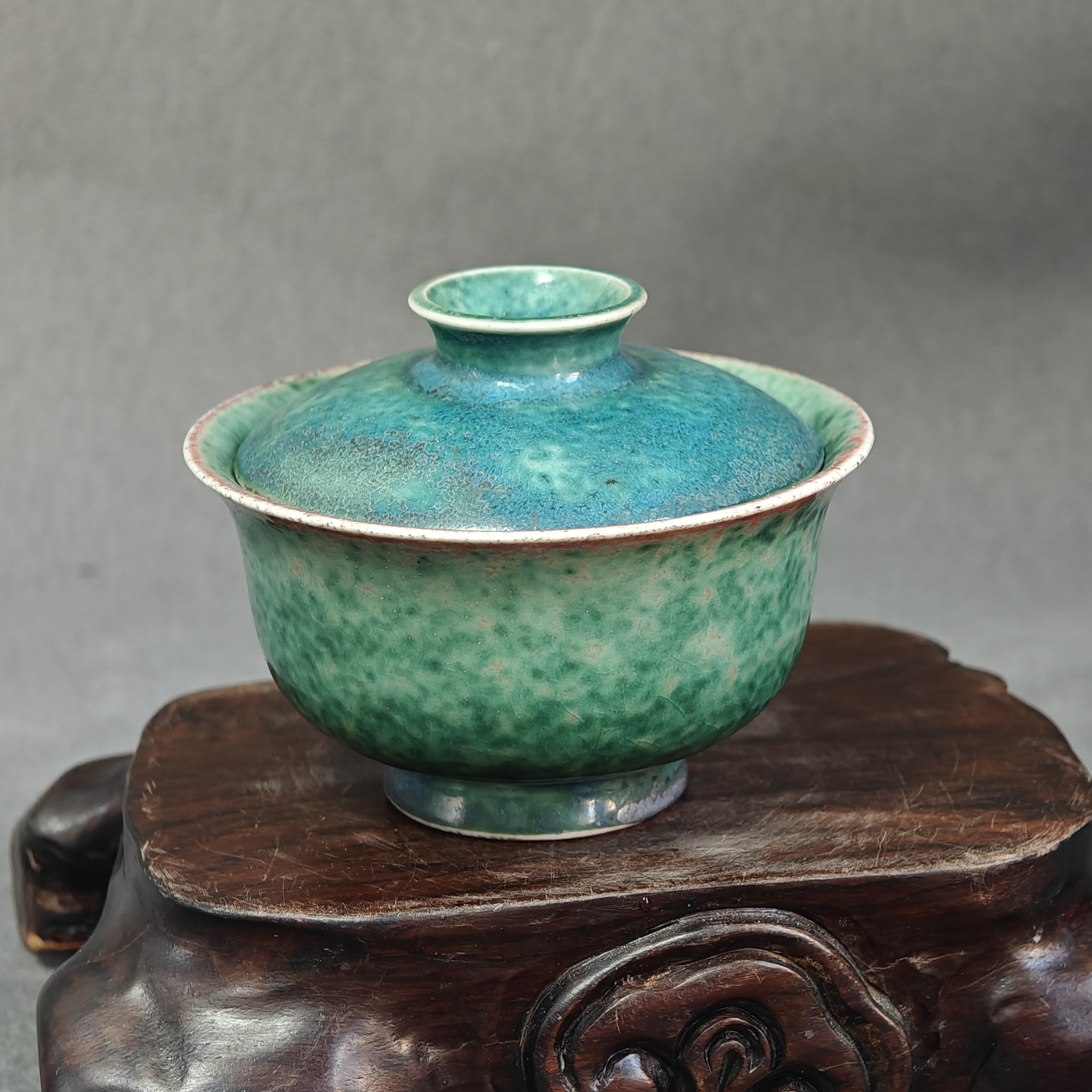 钧瓷名家董智博纯手工炭烧炉钧窑变精品两才盖碗茶碗原矿中式复古
