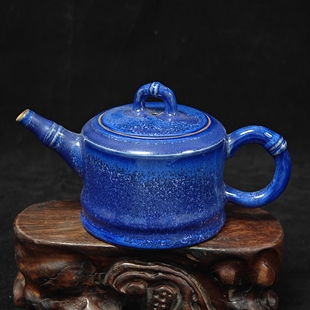 钧瓷名家陈俊才手工炭烧星空蓝窑变精品竹节壶茶壶原矿中式茶壶