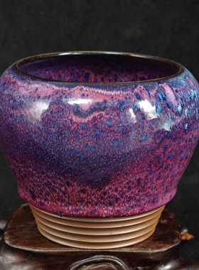 钧瓷名家常远纯手工紫色孔雀羽窑变精品水洗花瓶摆件原矿中式复古