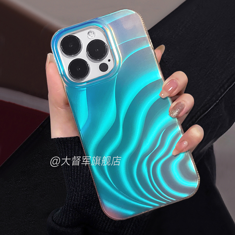 简约镭射渐变水波纹适用苹果15ProMax手机壳iphone13新款14promax超薄磨砂12防摔11炫彩15plus高级情侣保护套