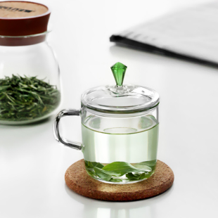 一盒2只玻璃泡茶杯耐高温个人品茶杯迷你咖啡杯带盖