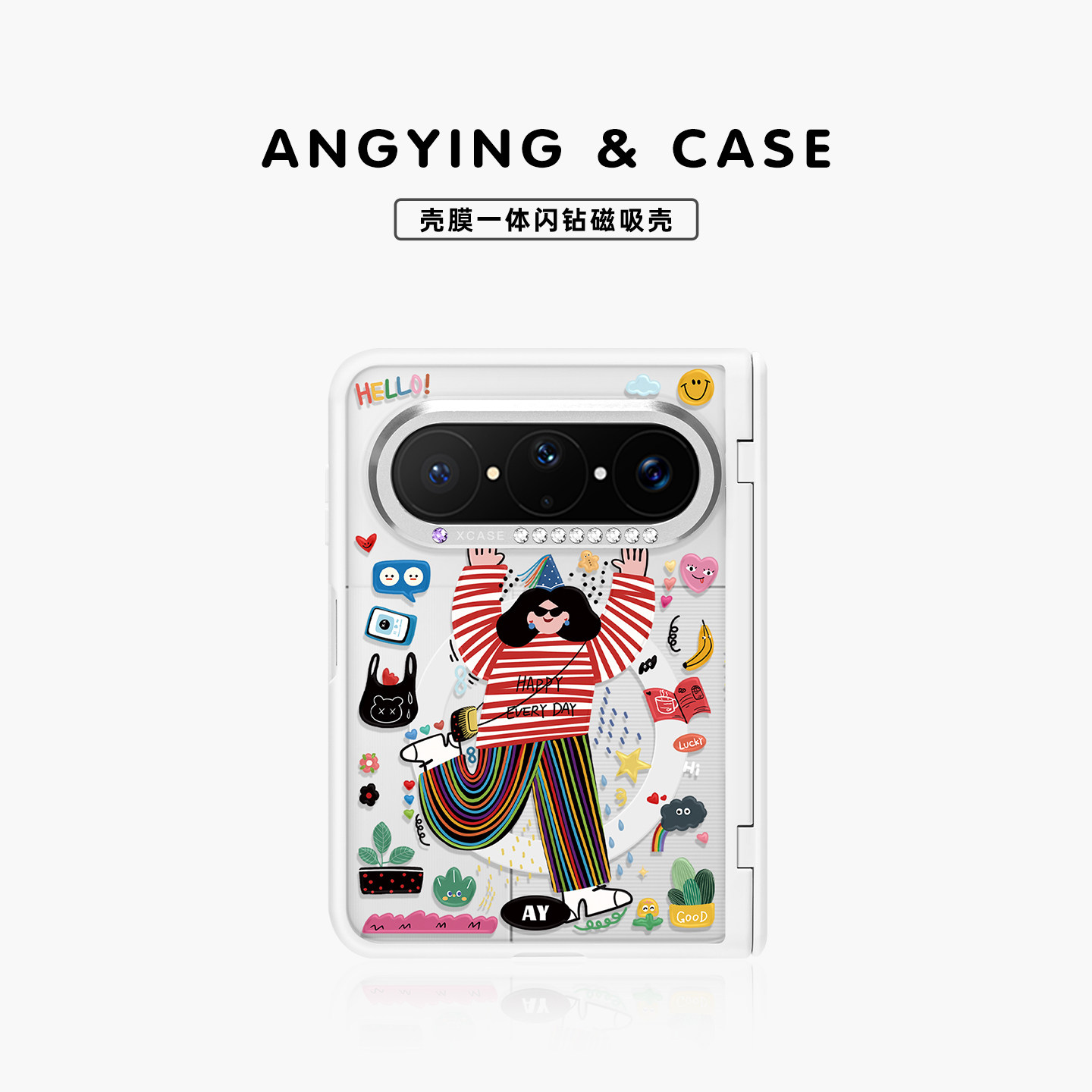 ANGYING × 永远快乐适用华为PuraXMax手机壳磁吸小折叠阔PURA典藏版XZ中轴全包保护套防摔女x2新款透明可爱