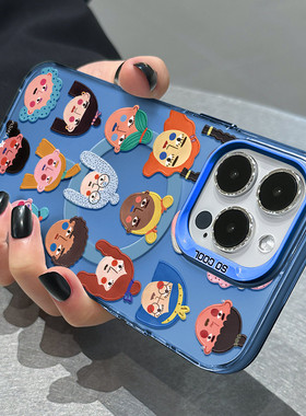 格子头像适用苹果15Promax手机壳新款14高档磁吸支架iPhone15Pro保护套网红潮牌全包防摔女15plus彩色ip13pro