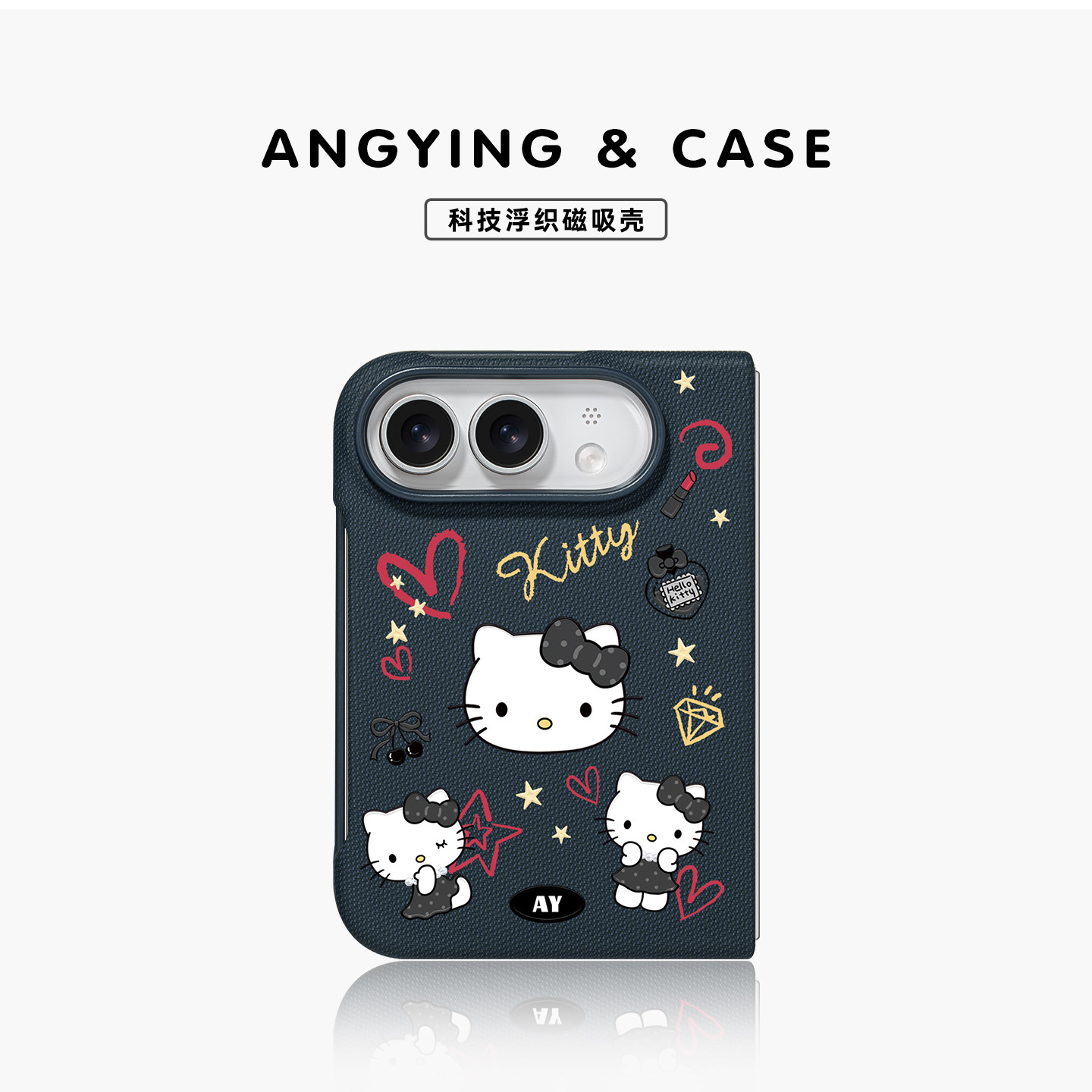 ANGYING × 赫本猫咪适用iPhoneDuo手机壳磁吸小折叠屏阔KJ苹果18Duo超薄全包Dou保护套防摔新款的高级感可爱