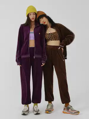 DNT hanhuohuo velvet material beauty plus points leisure sports baseball suit pants set set buy gift strap