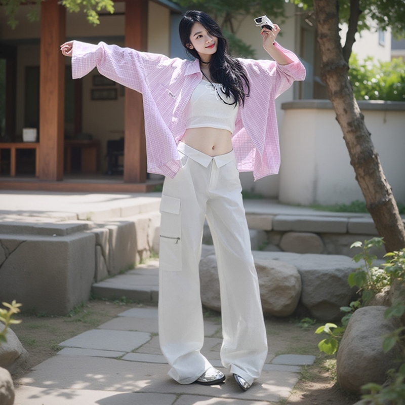 24th ootd!爆款~美式高街多口袋工装宽松休闲垂感oversize阔腿裤