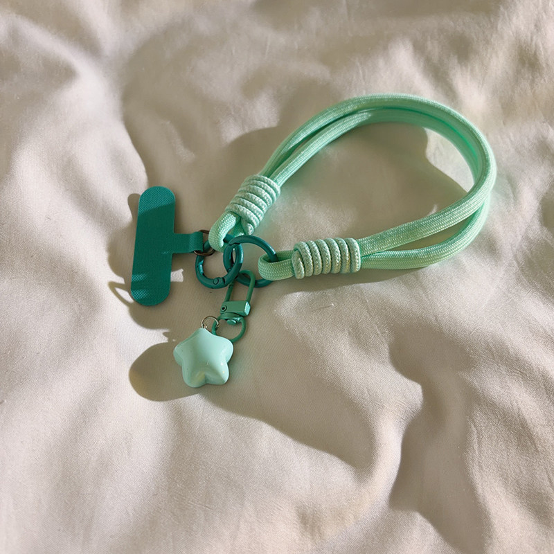 小众ins立体薄荷绿五角星手机挂件尼龙线材手机链条编织挂绳适用于手机壳通用耳机套钥匙扣短款便携手腕女款