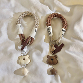 日韩卡通立体熊头星星挂件配饰编织尼龙短款 手绳适用于手机壳百搭手腕带趣味可爱女款 ccd钥匙扣便携结实手环