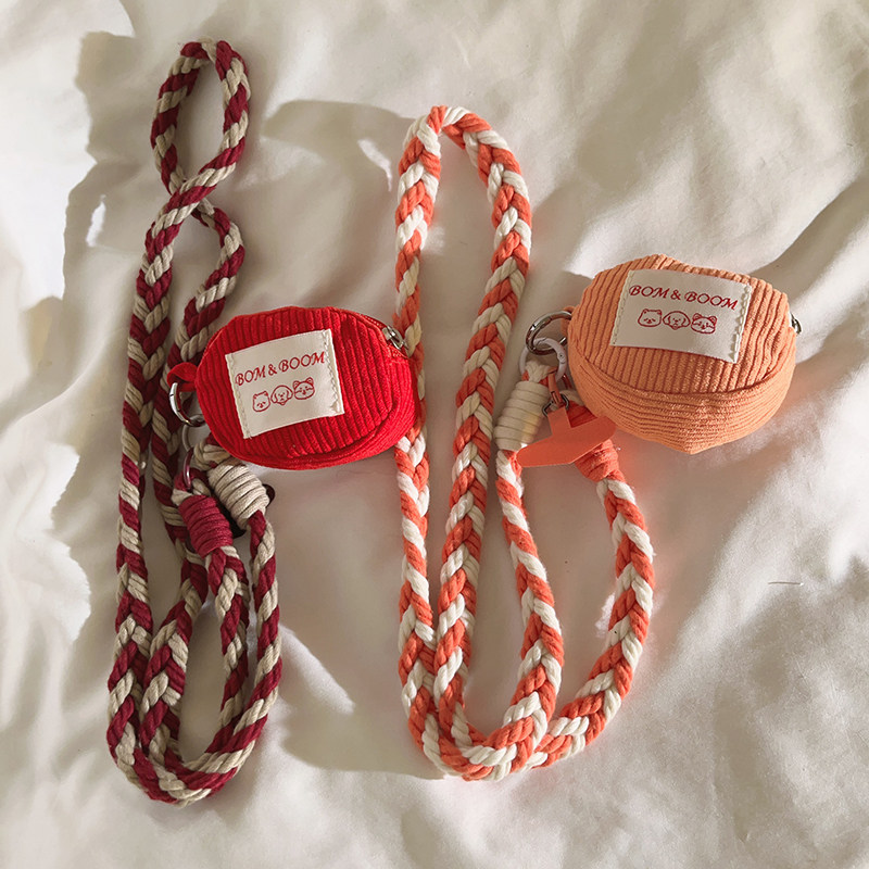 趣味ins可爱卡通狗标签条纹包手机挂件编织线材斜跨长绳适用于手机壳户外防丢ccd相机收纳蓝牙耳机套便携背带