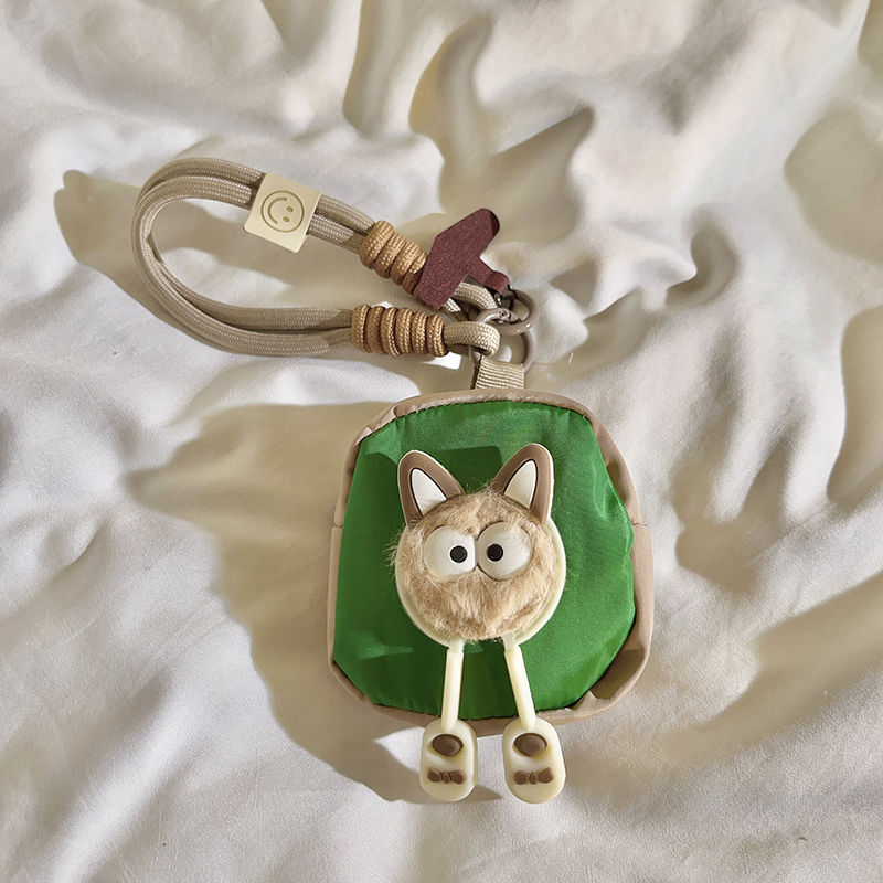 立体毛绒猫咪绿色包编织尼龙手绳