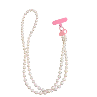 气质ins少女心粉色珠间隔珍珠斜跨长绳适用手机壳日韩创意手机挂饰手工珠珠手链便携腕带钥匙扣手绳手机挂链