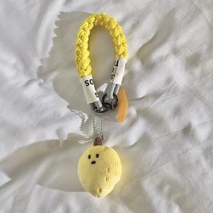 超萌可爱毛绒卡通酸Q柠檬公仔编织带尼龙短款挂绳适用于手机壳趣味ins学生包包挂件钥匙扣ccd便携结实手腕带