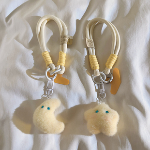 日韩卡通立体蓝眼睛月亮公仔编织尼龙挂绳适用手机壳百搭可爱ins少女心手机包包挂饰钥匙扣耳机便携腕带手环