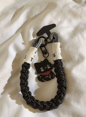 趣味ins卡通黑色围巾小猫挂件手机壳手工挂绳可爱女款学生挂链车钥匙扣耳机套挂饰CCD相机便携结实耐用手腕带