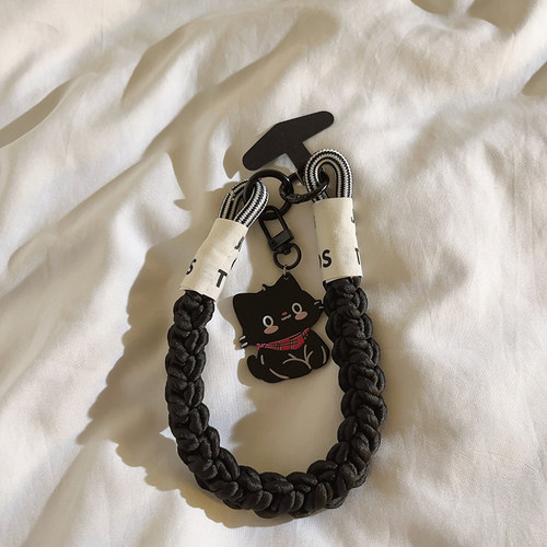 黑色围巾小猫挂件手机壳手工挂绳