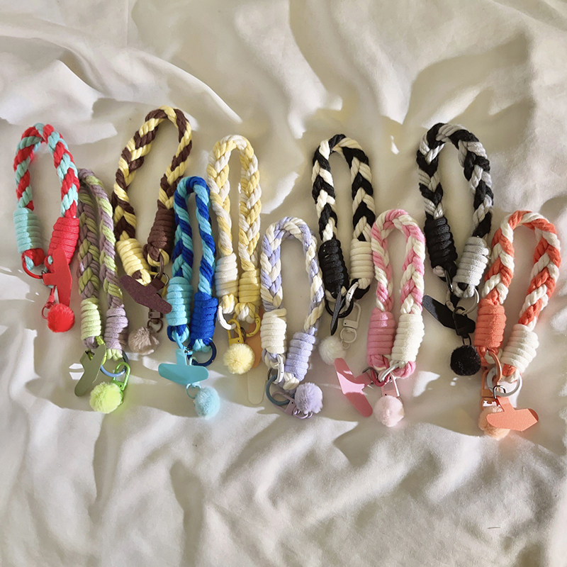 毛绒球门扣编织线材短款挂绳手机链适用于手机壳小清新ins百搭学生女款钥匙扣挂饰耳机套ccd相机便携手腕挂链