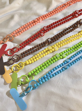 纯色insM豆珠珠长绳串珠斜跨链条手机壳长款挂链饰品挂件斜跨绳清新女挂饰防丢手链条挂脖绳新款手工包包挂绳