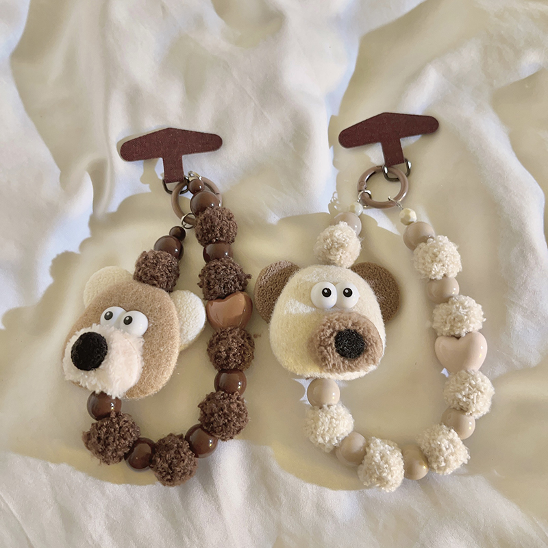 卡通毛绒小狗挂件串珠手链适用手机壳百搭超可爱秋冬ins女款挂链学生车钥匙扣耳机套配饰手提防丢便携手环549