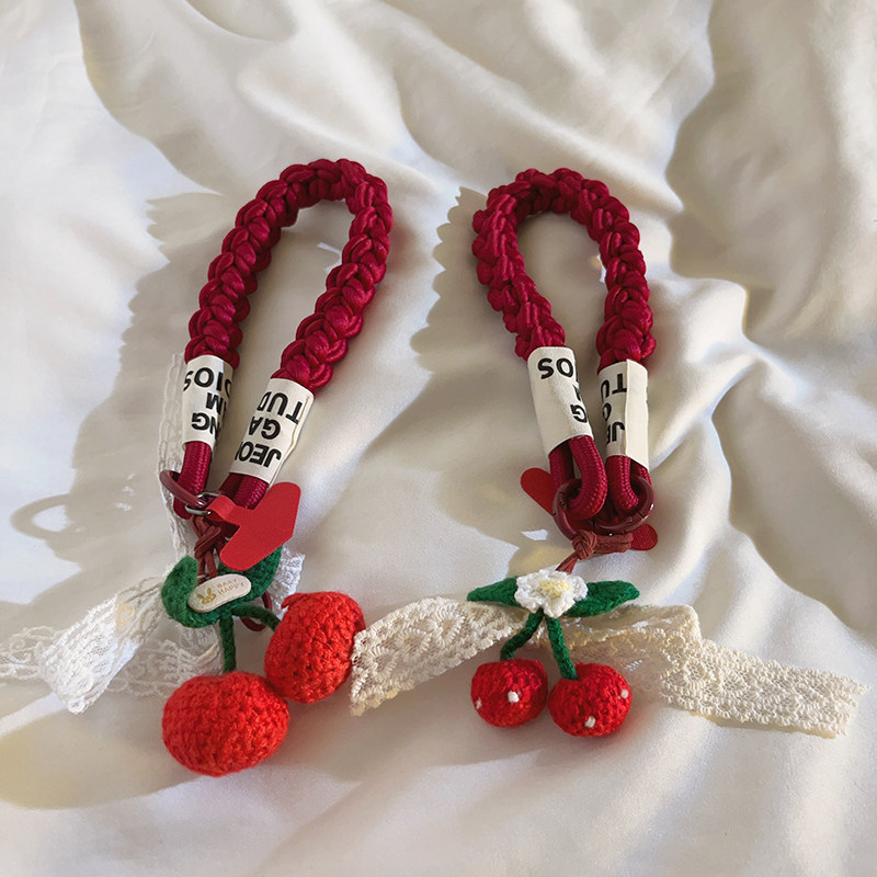 花朵樱桃蕾丝蝴蝶结带编织手绳