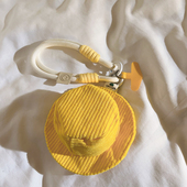 个性 ins立体零钱袋黄色条纹帽子包编织尼龙手工挂绳适用于手机壳汽车钥匙扣耳机套收纳挂件便携腕带手环女款