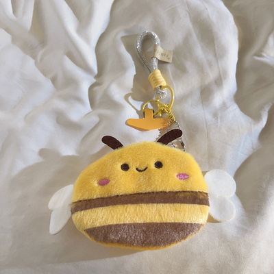 毛绒蜜蜂零钱袋编织高颜值手链适用于手机壳DIY耳机包收纳钥匙扣可爱趣味女小巧迷你挂件ccd便携手提防丢挂绳