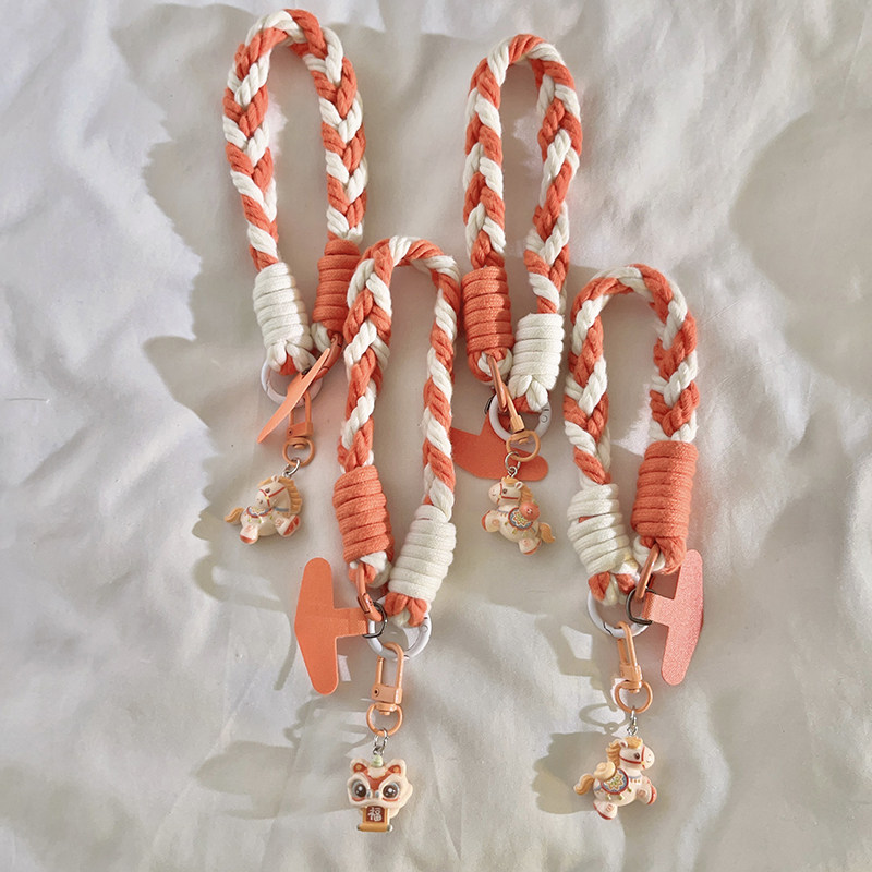 趣味卡通可爱立体可爱橙色小马挂坠尼龙线材编织挂绳适用手机壳汽车钥匙链百搭学生女耳机套ccd便携挂链手腕