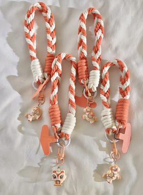 趣味卡通可爱立体可爱橙色小马挂坠尼龙线材编织挂绳适用手机壳汽车钥匙链百搭学生女耳机套ccd便携挂链手腕