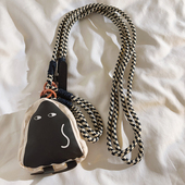 手绳适用手机壳DIY手机配饰CCD相机拍立得挂绳腕带钥匙扣斜跨挂绳百搭男女款 潮流个性 黑白小人包编织长绳短款