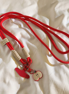 简约ins立体吊坠红扣苹果手机壳编织尼龙斜跨长绳户外结实耐用防丢挂链CCD相机拍立得侧背挂脖便携挂绳可爱女