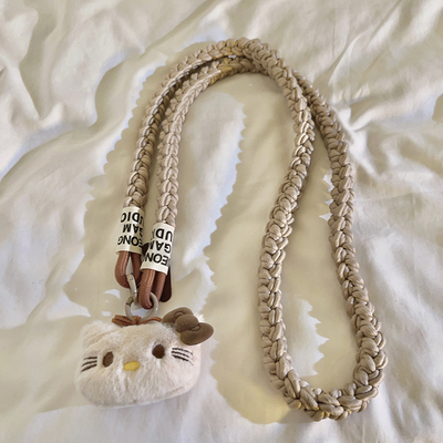 植绒结KT猫手机壳编织斜跨长绳