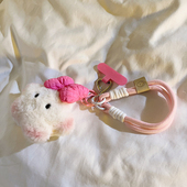 毛茸茸立体粉蝴蝶结星罗猫编织尼龙挂绳适用于手机壳DIY手机配饰钥匙扣包包耳机套可爱女款 旋转挂饰防摔手绳