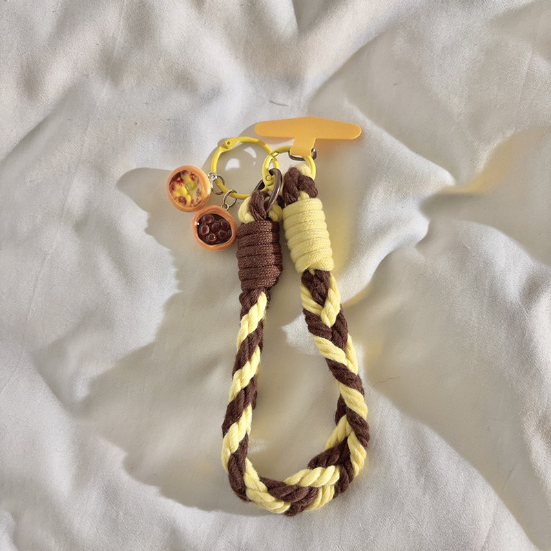 小众ins蛋挞挂饰短款手机链编织挂绳适用于手机壳尼龙线材多功能耳机套通用ccd相机耳机套便携手腕百搭学生女