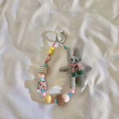 少女ins风小兔子手工编织挂绳可爱玩偶适用于手机壳ccd相机挂件趣味卡通女款 汽车钥匙扣包包挂件便携手链C16