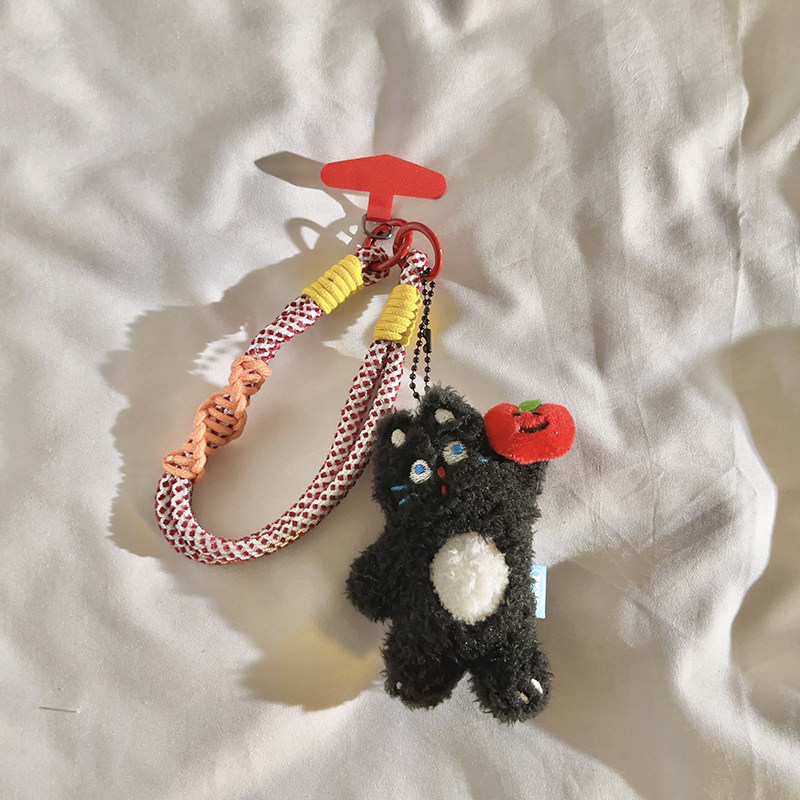 毛绒举小苹果黑猫挂件短款挂绳适用于手机壳多功能学生可爱女款包包挂饰玩偶手机链钥匙扣ccd便携手腕带防丢,3C数码配件,手机挂件/手机链,淘宝优惠券,粉丝福利购,淘宝优惠卷