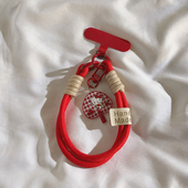 可爱立体挂饰红扇子KT猫编织尼龙手工手绳适用于手机壳手机配饰钥匙扣耳机套吊坠便携结实耐用腕带手环挂绳女