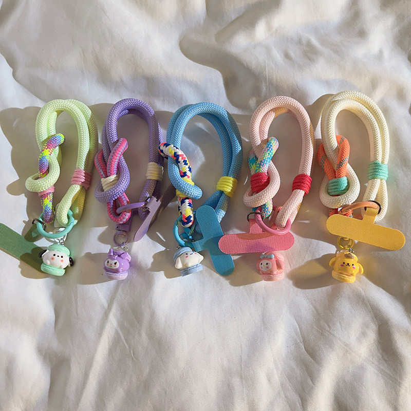 马卡龙日韩立体卡通布丁狗库洛米美乐蒂挂饰编织结实短挂绳适用手机壳百搭腕带手环便携钥匙耳机可爱网红女款