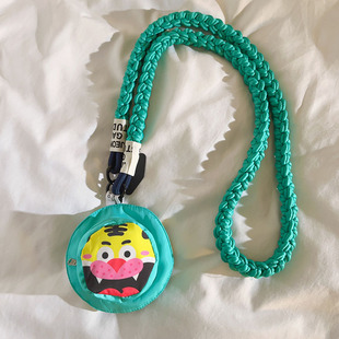 可爱淡青老虎帽子包小挂件尼龙编织带斜跨长绳适用于手机壳百搭趣味收纳迷你零钱袋户外ccd便携侧肩背带挂脖