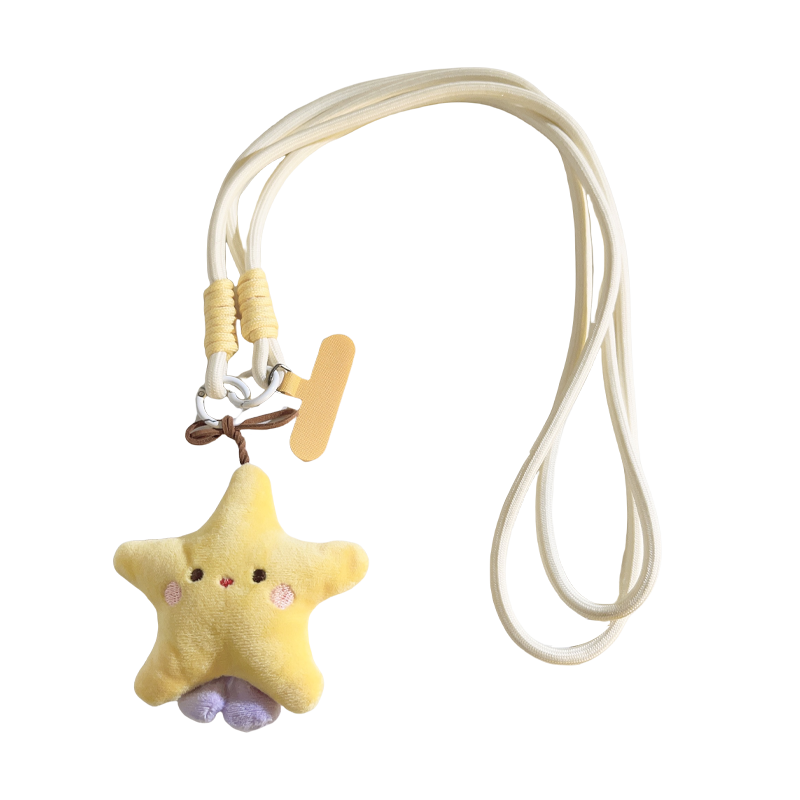 ins立体黄色五角星挂饰手机斜跨长款挂绳便携背带防摔新款手机壳链条包包挂件饰品挂件户外侧背挂脖可爱女款