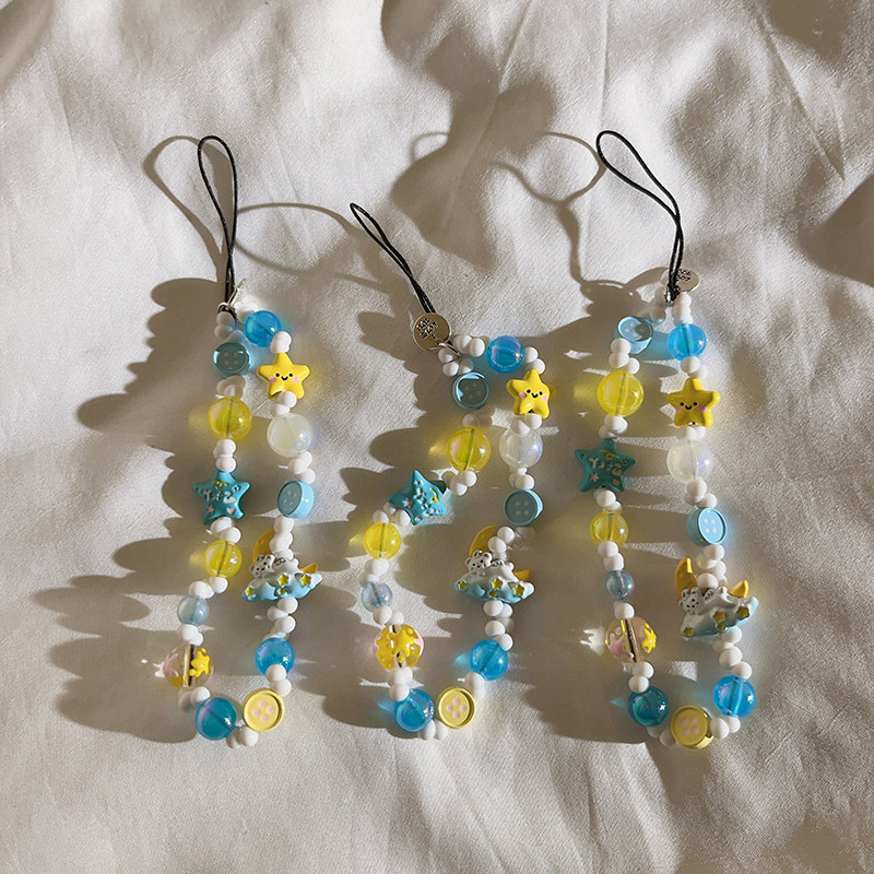 ins可爱晚安小熊重工手绘手机壳挂绳ccd相机挂件diy手串珠卡通小清新女款手提防丢配饰百搭耳机套便携挂饰F23