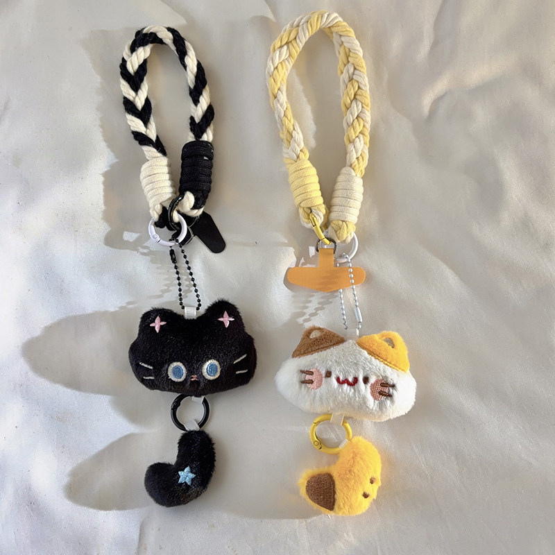 可爱猫咪尾巴毛绒公仔四股尼龙线材编织挂绳适用于手机壳百搭学生妹趣味女款包挂饰钥匙扣耳机套ccd便携手腕