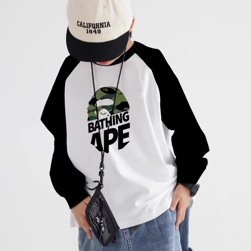 BAPE童装长袖上衣儿童迷彩t恤衫
