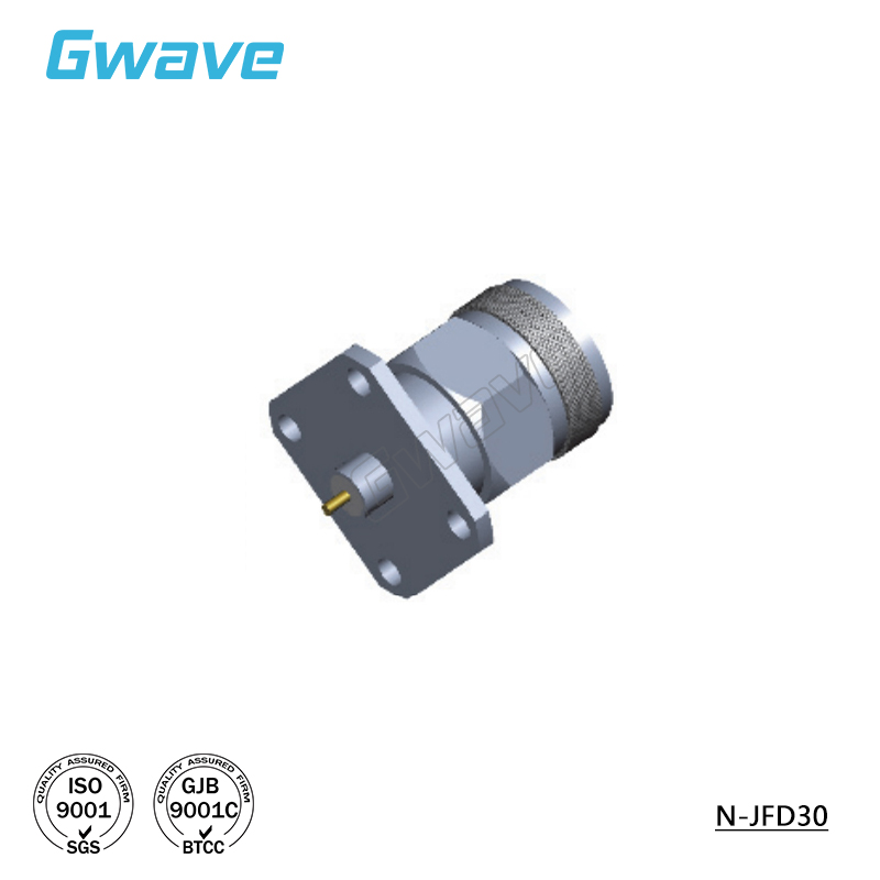 谷波互连N公四孔法兰 金属穿墙连接器 孔距18.3mm 18GHz N-JFD30