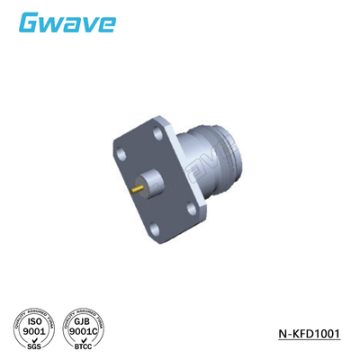 谷波互连N母四孔法兰金属穿墙连接器 孔距18.3mm 18GHz N-KFD1001