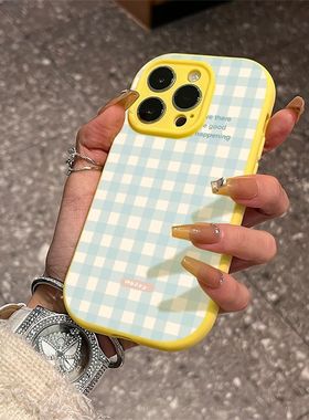 清新蓝色格纹适用于OPPOA3pro手机壳a53/a58/a93新款reno11/10/9全包k12x时尚Findx7防摔真我GTneo6/5se软套