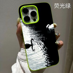 适用于vivos19s16s15手机壳x70x80x90黑白天鹅y77/y52s/y36/y35新款IQOOz9荧光绿iqoou3/u5防摔neo6/7/8软套