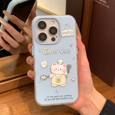 可爱厨师猫咪适用于IQOOz9turbo手机壳 iQOOz8 z7 z6防摔iQOOneo10时尚女neo5se二合一iqoou1x u3x u5e保护套