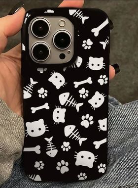 小众猫咪鱼骨适用于荣耀x10x30x40手机壳90/80/70新款200pro防摔play7Tpro高级感mgaic3畅玩50/60plus保护套