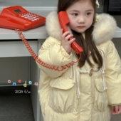 童装 女童冬季 儿童宝宝洋气加厚外套2025韩版 毛领保暖棉服新款 冬装