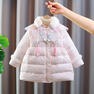 白鸭绒羽绒服女童中国风汉服冬季2024新款女宝宝甜美时尚外套潮